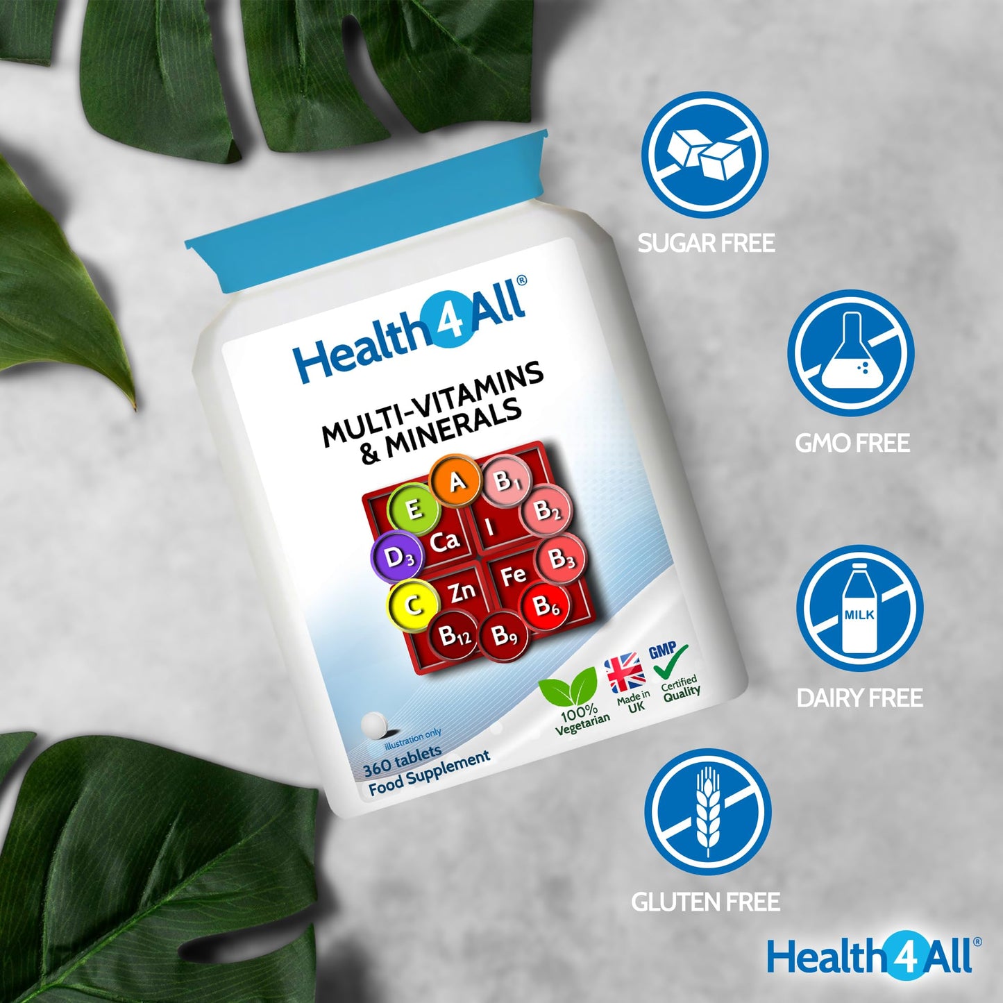 Health4All Multivitamins & Minerals One a Day 360 Easy to Swallow Tablets, 100% RDA