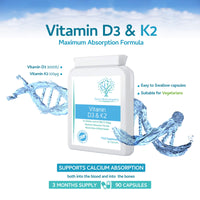 swiss bioenergetics Vitamin D 3,000 IU & Vitamin K2 100ug MK7 Vegetarian Capsules - 90-Day Supply of Vitamin D3 Supplement Source of Cholecalciferol – Exclusively Manufactured in The UK for Maximum Absorption