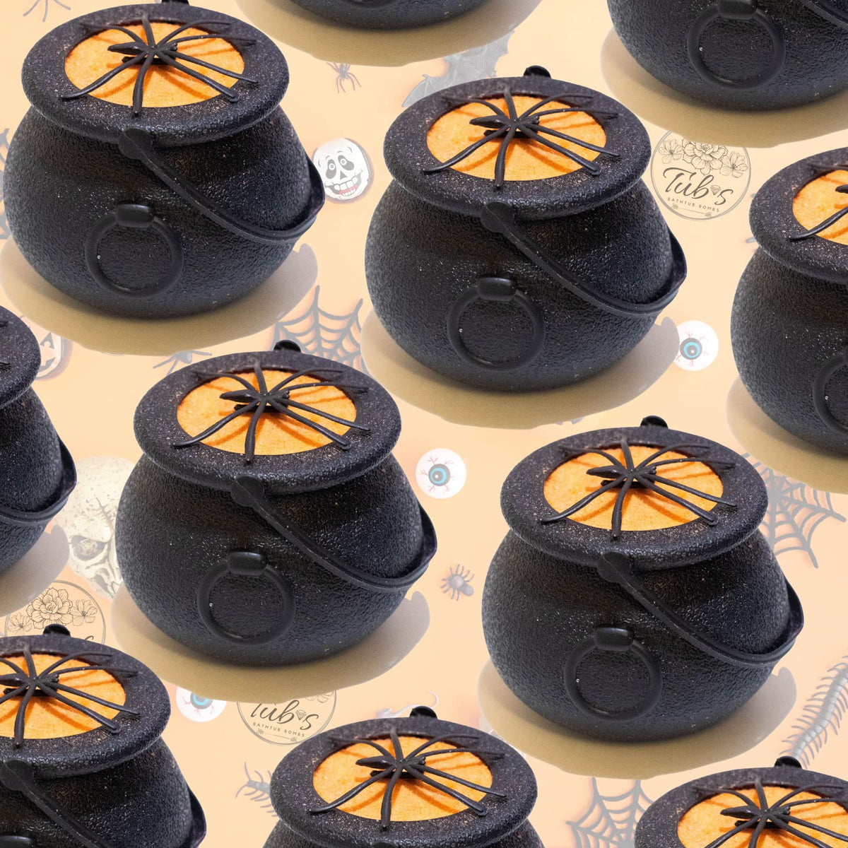 Elegance Natural Skin Care Happy Halloween Spooky Orange Spider Scary Witches Bubbling Cauldron Bath Bomb Fizzer. Handmade in UK. Horror Bubbling Bathbomb Bath Fun