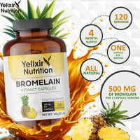 Yelixir Nutrition Bromelain Capsules, 120 Count, 2400 GDU/g Strength