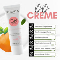 Sheida SHEIDA BB Creme, Tinted Day Cream with SPF 30+, 24h Moisture and Skin Optimiser for an Even Complexion, Enriched with Vitamin E & C. Multifunctional Care with Sun Protection (Dark, One Size)