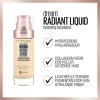 Maybelline New York Make-Up, Dream Radiant Liquid Make-Up, Liquid Foundation, No. 37 Vanilla, 30 ml
