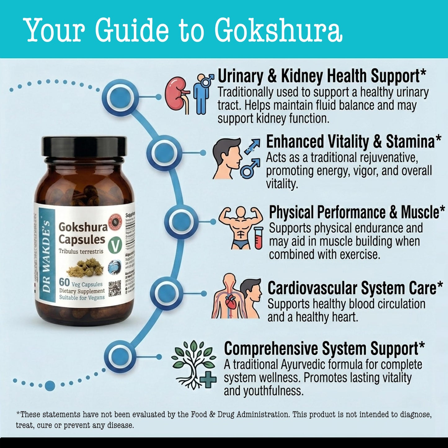DR WAKDE's DR WAKDE'S Gokshura Capsules (Tribulus terrestris) - 60 Veg Caps | 100% Pure, All-Natural | Vegan, Plant-Based, Supports Vitality and Urinary Health