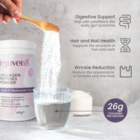 Rejuven8 Collagen Peptides Powder 400g Apple & Blackcurrant - 26g of Collagen and 24g of Protein Per Serving - Grass Fed Bovine Collagen Powder for Women & Men - Protein Collagen Powder