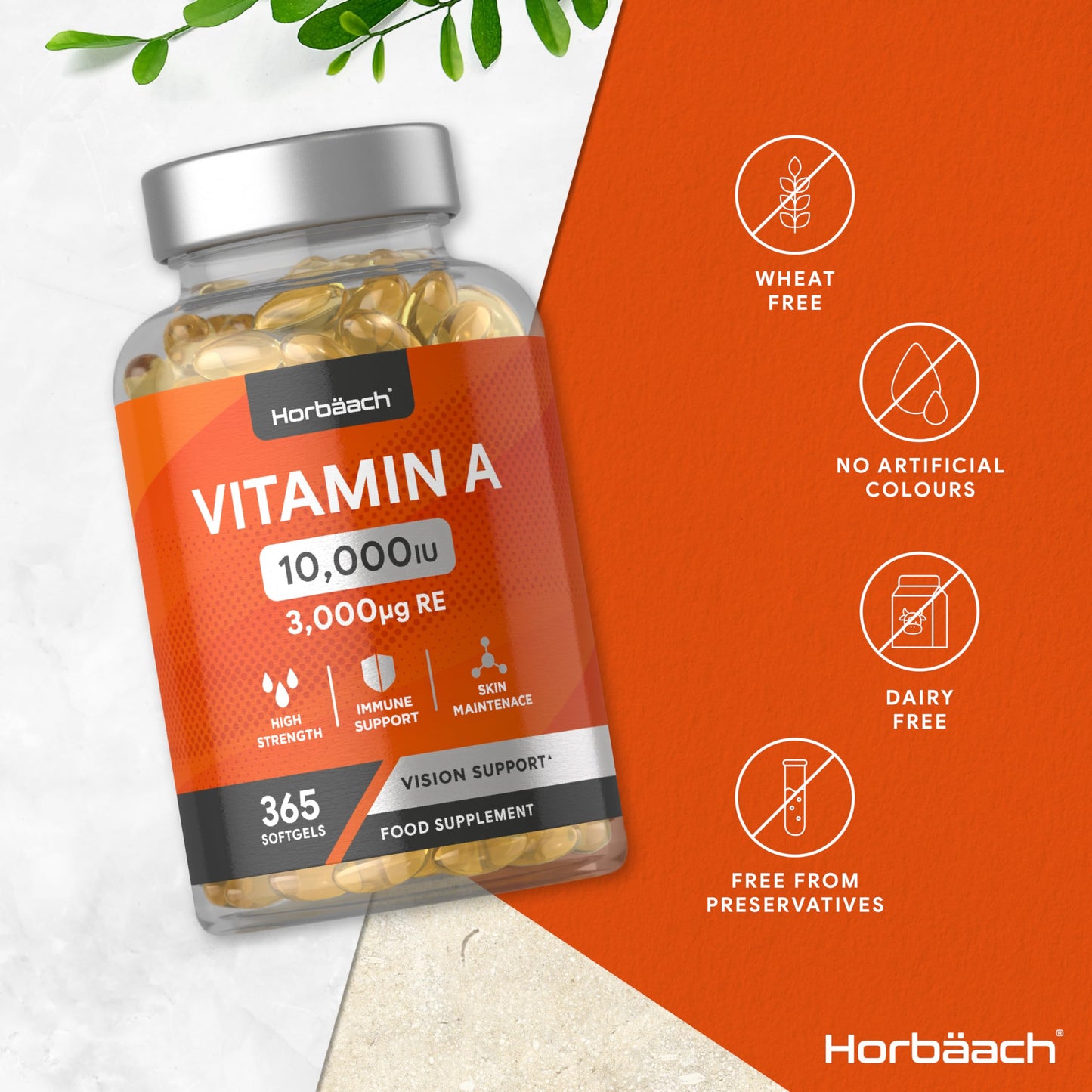 Vitamin A Capsules 10,000iu | 365 Count | High Strength Immune, Skin and Vision Support Supplement | by Horbaach