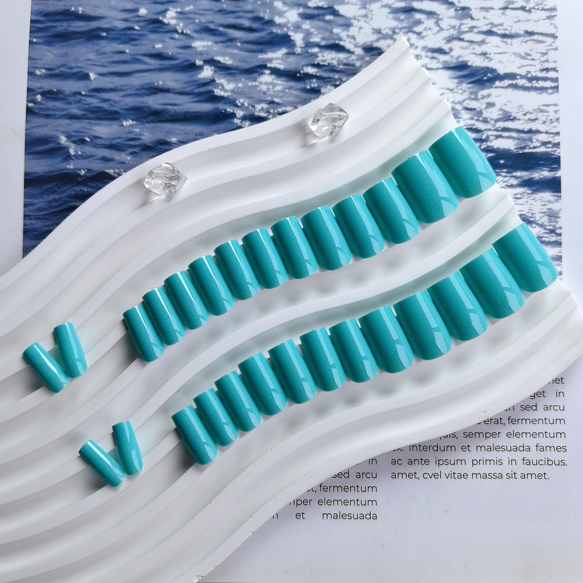 KQueenest Teal Blue Press on Nails Short Medium Square, Short False Nails, Glossy Turquoise Blue Fake Nails Press ons, Natural Fit, Coffin Reusable Gel Stick on Nail for Women 28 Pcs