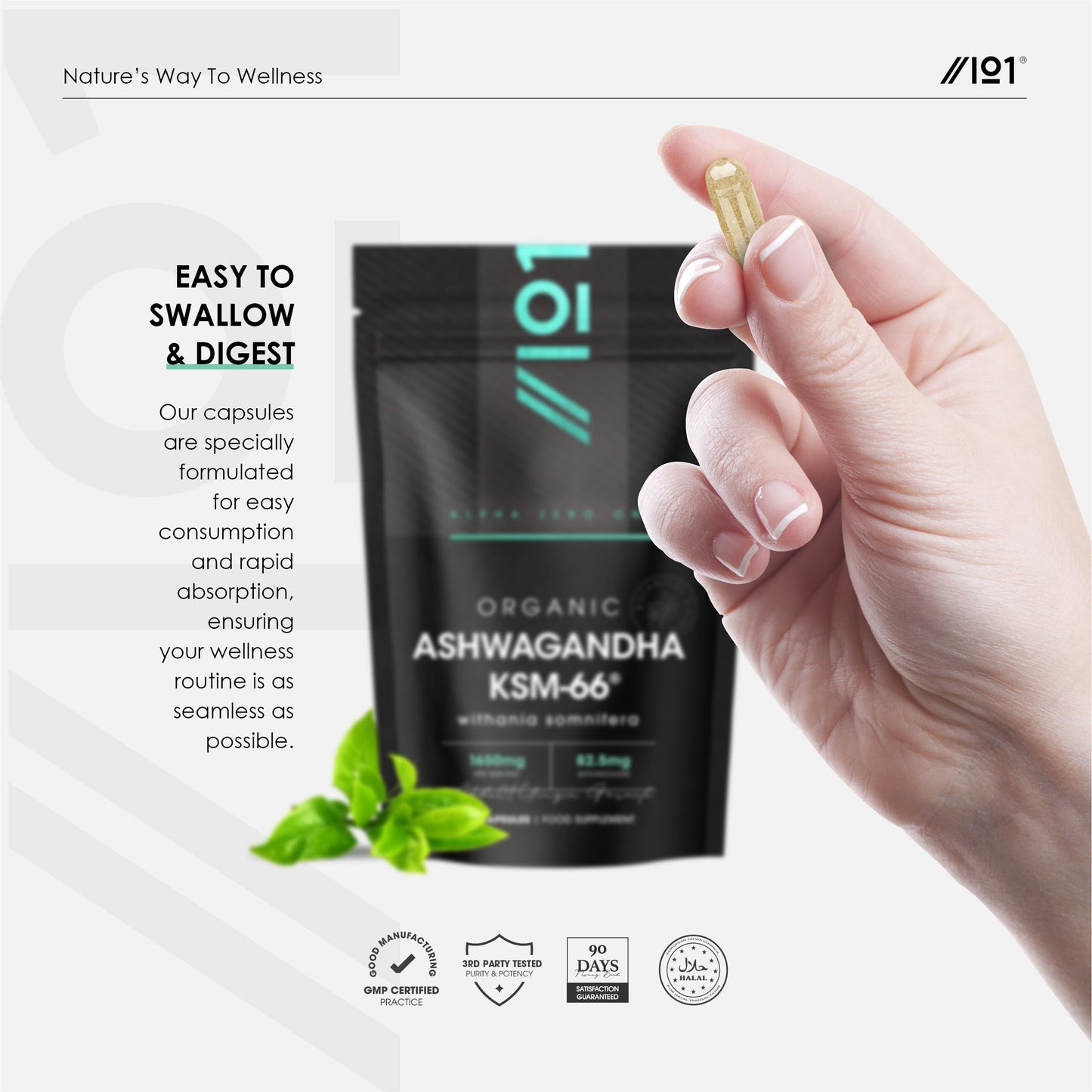 ALPHA01 Organic Ashwagandha KSM-66® with BioPerine 1650mg – 90 Vegan Capsules – 5% Withanolides – Most Bioavailable Full-Spectrum Root Extract – Resealable and Recyclable Pouch by Alpha01