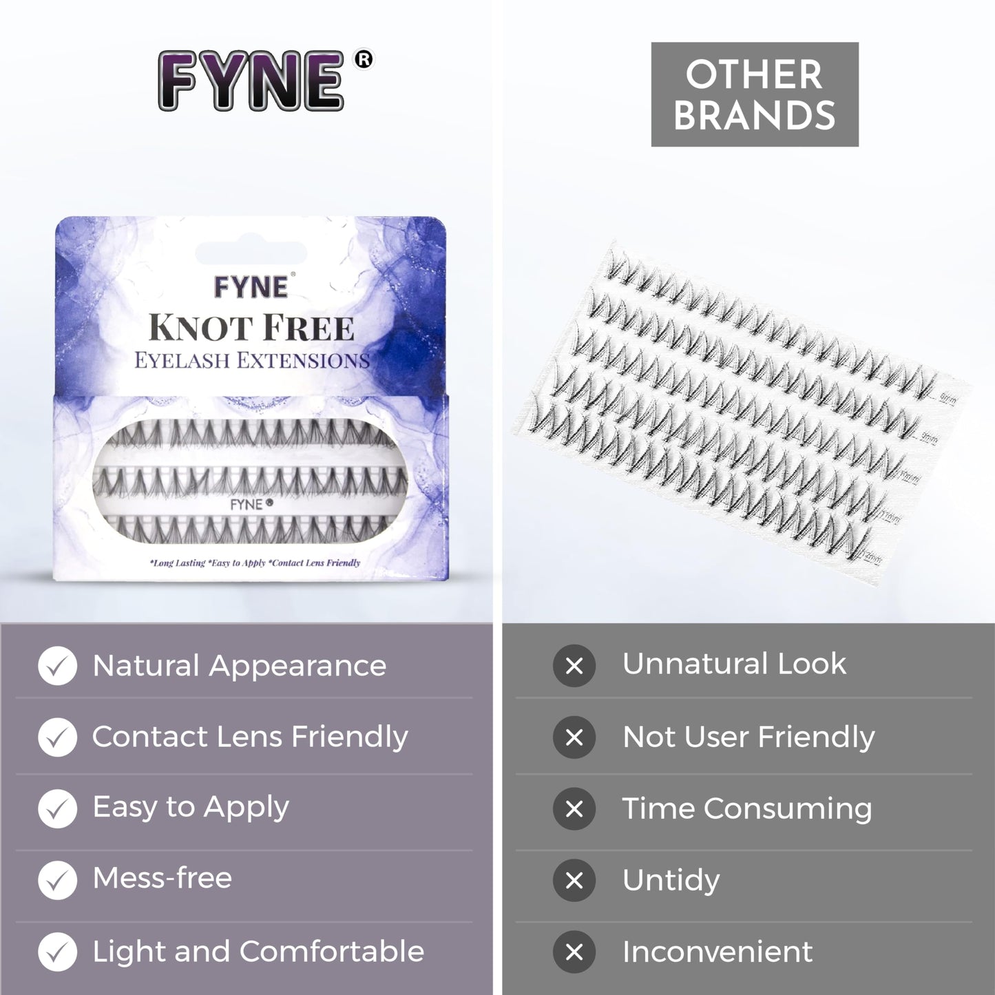 FYNE - KNOT FREE Individual Eyelashes, Black [60 Pcs, Ultra Thick Long 12mm, Single Pack] | Individual lashes, Eyelash Extensions, Natural Look | Volume Cluster Lashes | Premium False Lash Cluster