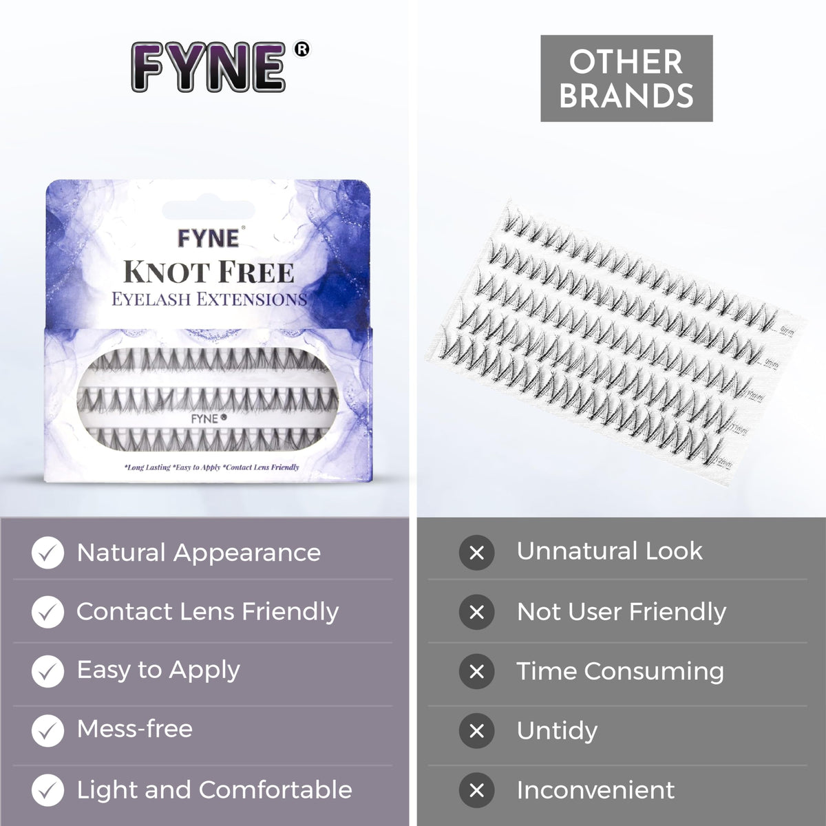 FYNE - KNOT FREE Individual Eyelashes, Black [60 Pcs, Ultra Thick Short 8mm, Single Pack] | Individual lashes, Eyelash Extensions, Natural Look | Volume Cluster Lashes | Premium False Lash Cluster