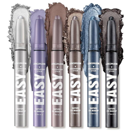LANGMANNI Eyeshadow Stick, 6 PCS Multi-Color Eyeshadow Pen Set, Creamy Long-Lasting Eye Makeup Kit, Natural & Shimmer Shades Contour Stick, Perfect Gifts For Women (#D)
