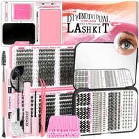 QUKLOGEN DIY Lash Extension Kit 782Pcs D Curl 4 Styles Individual Lash with Bottom Lash Clusters Bond and Seal,Quick Glue Remover Tweezers Eyelash Brush Mini Applicator (LASH001)