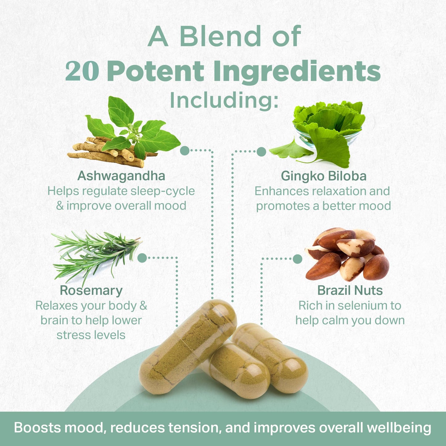 STRENGTH & SPICES100% Natural Vegan Food Supplements Strength & Spices Anxiety & Sleep Support, Anxiety Relief Supplement, Ashwagandha Capsules with 20 Powerful Ingredients, Plant-Based Formulation for Mood and Immune Boost, 1000mg, 60 Capsules