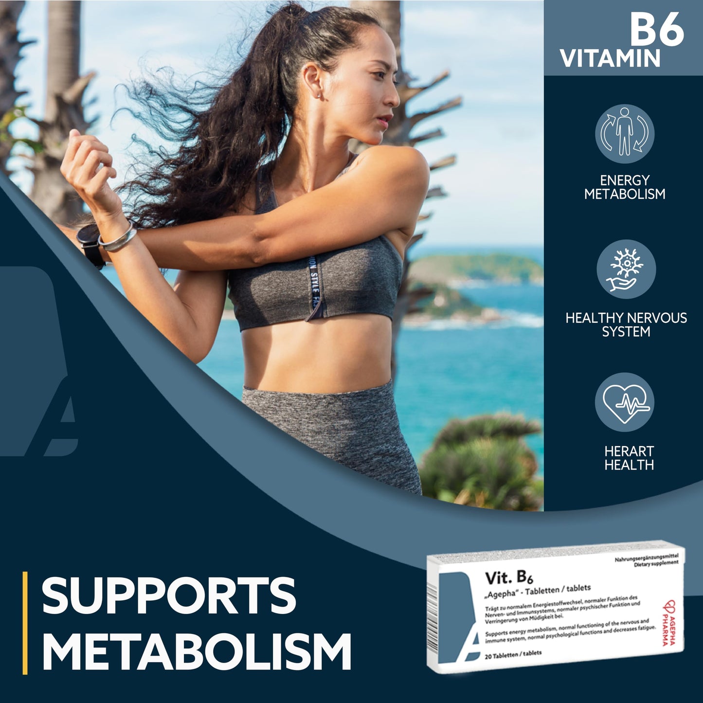 Vitamin B6 by AGEPHA Pharma | 20mg Pyridoxine Tablets | Vitamin B6 Deficiency Tablets for Diabetics and Pregnant | Specially Micronized for Easy Intake | 20 Tablets | Highest Grade EU Quality