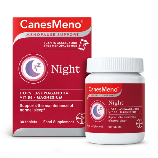 CanesMeno Menopause Support Night 30 Tablets, containing Hops, Ashwagandha, Vitamin B6 and Magnesium