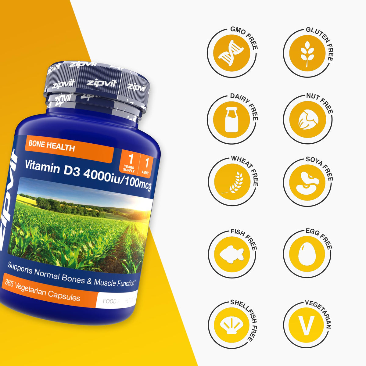 Zipvit Vitamin D3 4000IU Softgels, High Strength Vitamin D Supplement, Immune Support, 12 Months Supply, 360 Vegetarian Easy to Swallow Softgels