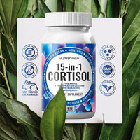 15-in-1 Cortisol Detox Supplement Men Women - Reduce Lower Cortisol High Cortisol Reducer Blocker Control - Supports Stress Mood Rest Adrenal Calm Relax with Ashwagandha L-Theanine Magnesium