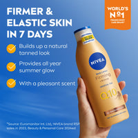 NIVEA Q10 Firming + Bronze Gradual Tan Body Lotion (400 ml), Firming Cream for Bronzed Skin with Q10, Supports a Gradual Tan, Tanning Moisturiser for a Sun-Kissed Radiant Glow