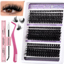 LYMYBETY Fluffy Individual Eyelashes Kit 270Pcs D Curl Cluster Lashes 10-18mm DIY Lash Extension kit Russian Individual Eyelashes with Lash Bond and Seal,Tweezers for Beginners(60+80+100 KIT, 10-18mm)