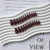 Dark Brown False Nails Medium, SXVME Brown Press on Nails Almond Solid Color Full Cover Fake Nails Medium Almond Nails Press on Reusable Stiletto Stick on Nails for Women DIY Nail Art 24 Pcs