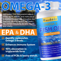 XAYGHE Omega 3 Fish Oil Supplement - Omega 3 Capsules High Strength 1280mg with EPA 650mg & DHA 450mg - 120 Count - Support Heart Brain Health