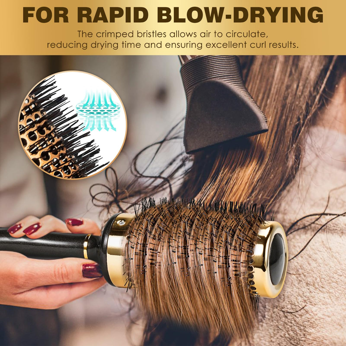 Hair Brush - SHINLEA Round Brush for Blow Drying 53MM Aluminium Curly Hair brush, Hairbrushes for Women Professional Curling, Hair Drying, Styling, Straightening and Shine