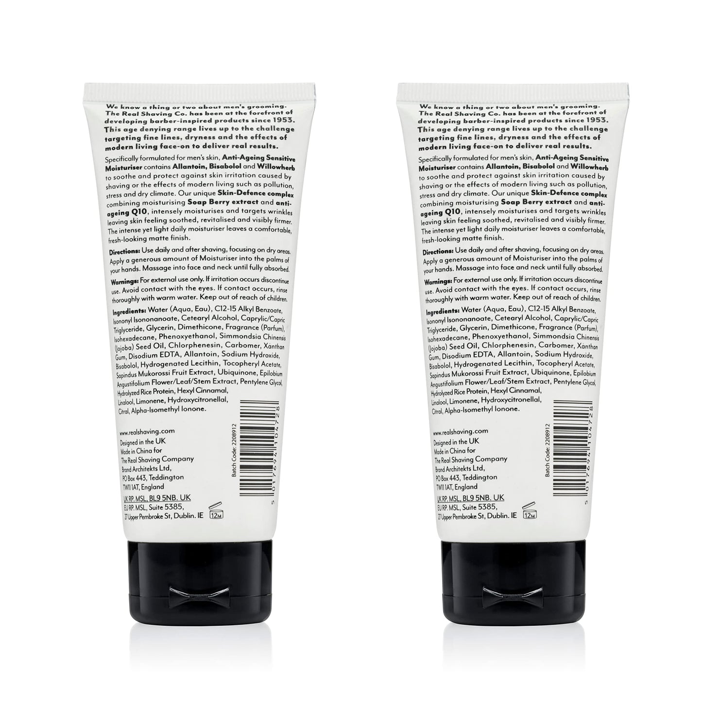 THE REAL SHAVING COMPANY The Real Shaving Company Anti-Ageing Sensitive Moisturiser - Moisturises & Protects for Sensitive Skin, Visibly Firmer and Brighter Skin 2 x 100 ml