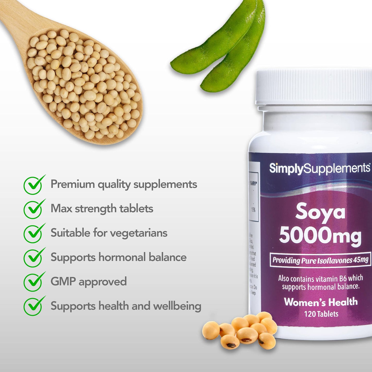 SOYA Isoflavones 5000mg | Now with Added Vitamin B6 for Hormonal Balance | Potent One-a-Day Formula | 120 Tablets = 4 Month Supply | Manufactured in The UK