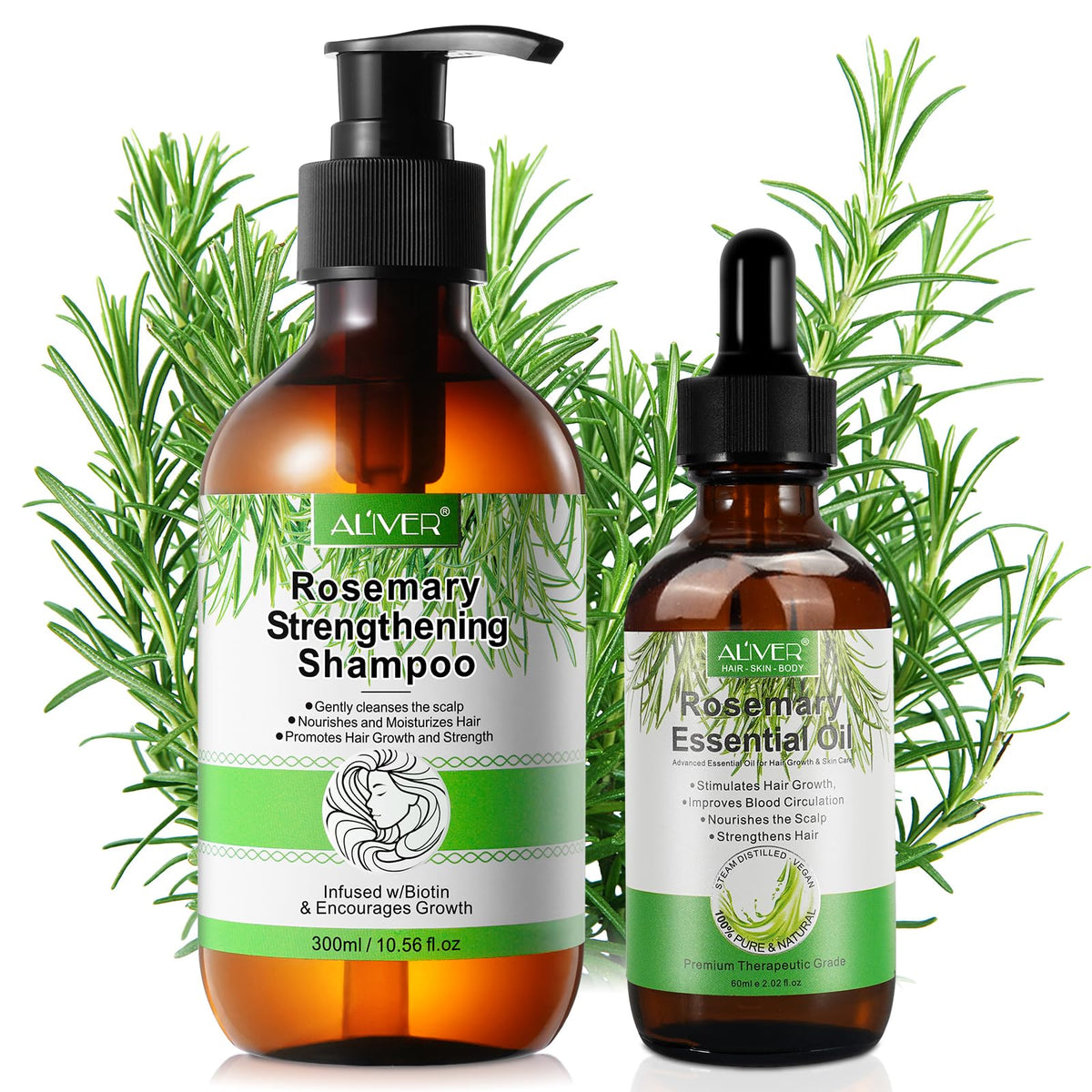 Bibonse Rosemary Oil Hair w/Rosemary Shampoo for Hair Growth, Rosemary Essential Oil, Organic Rosemary Oil Shampoo with Biotin, Stimulates Hair Growth, Anti Hair Loss Rosemary Mint Shampoo for Women and Men