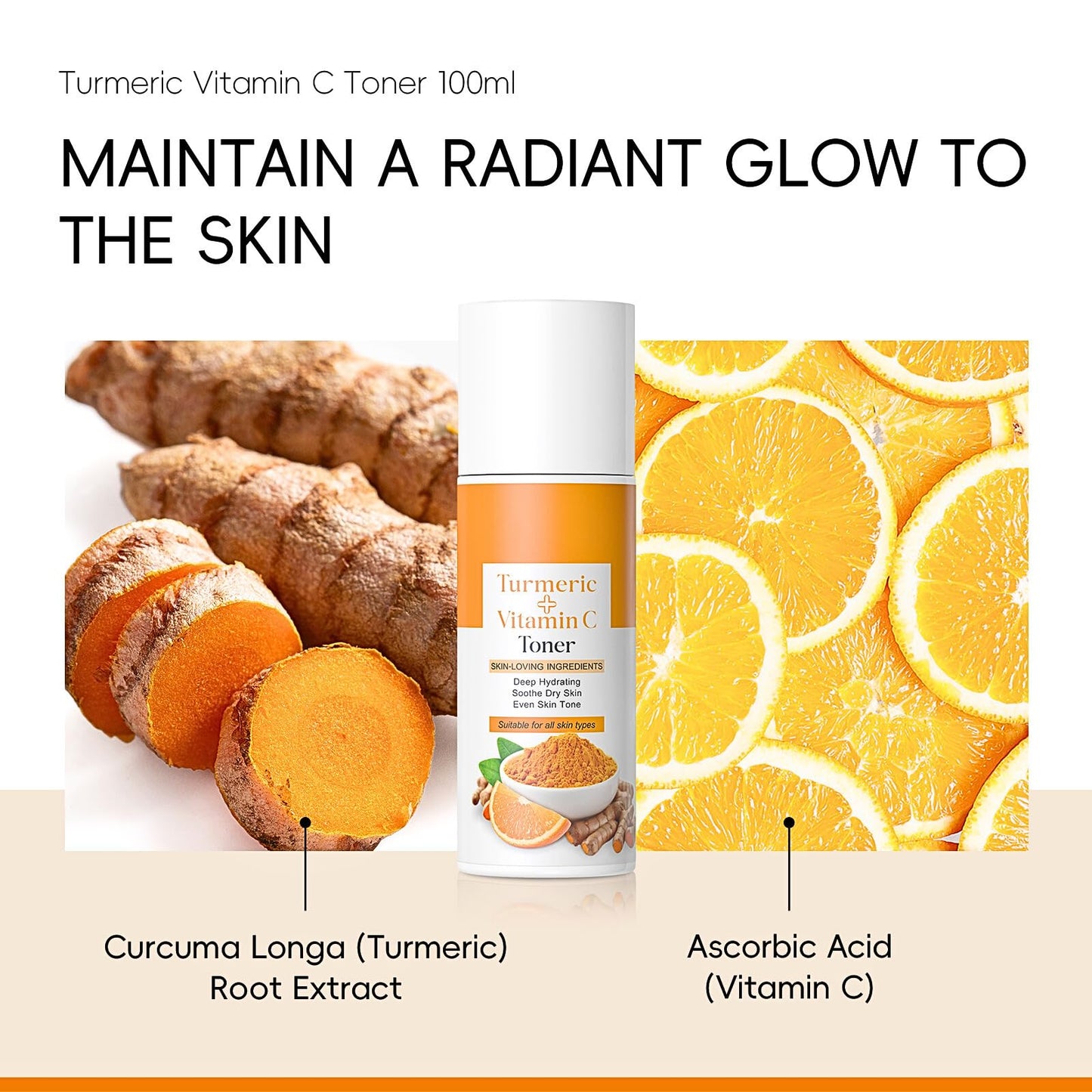 TBeautfave Vitamin C + Turmeric Face Toner | Turmeric Toner for Face | Brightening Facial Toner | Hydrating Toner | Pore Minimizer | Reduce Dark Spots & Acne | Alcohol Free | 100ml