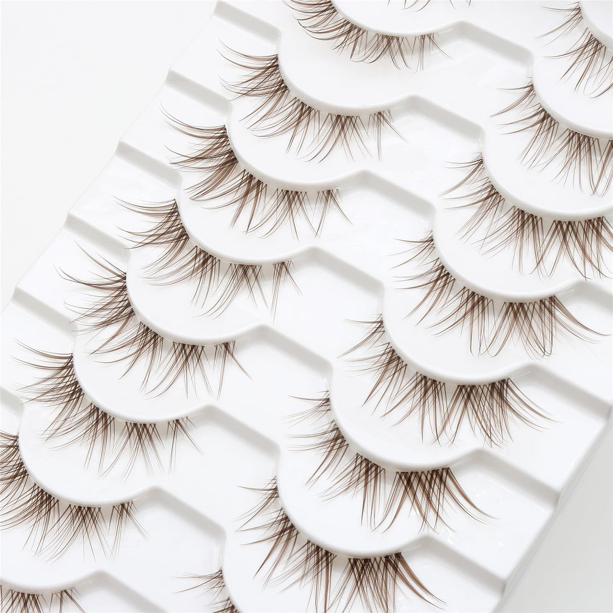 WUZIA 10 Pairs Brown Lashes Clear Band Manga Japanese Anime Cosplay Eyelashes Asian False Natural Look Like Individual Clusters (A02-Cat Eye 8-13mm)