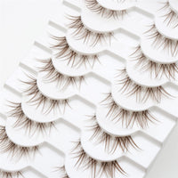 WUZIA 10 Pairs Brown Lashes Clear Band Manga Japanese Anime Cosplay Eyelashes Asian False Natural Look Like Individual Clusters (A02-Cat Eye 8-13mm)