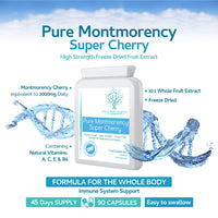swiss bioenergetics Pure Montmorency Super Cherry 1500mg 90 Capsules - High Strength Freeze Dried - 100% Natural High Strength Freeze Dried Montmorency Cherries with No Additives - Manufactured in The UK