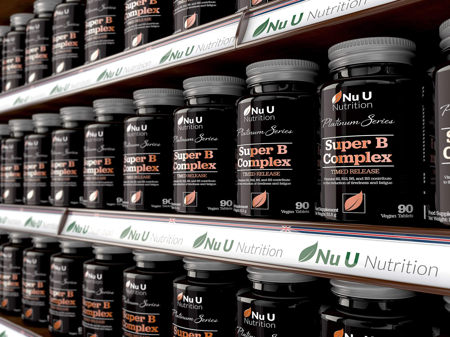 Nu U Nutrition Vitamin B Complex - 8 High Strength B Vitamins & Vitamin C - Vitamins B1, B2, B3, B5, B6, B8, B9 & B12, 90 Timed Release Tablets, 3 Month Supply, Vegan & Vegetarian VIT B Complex
