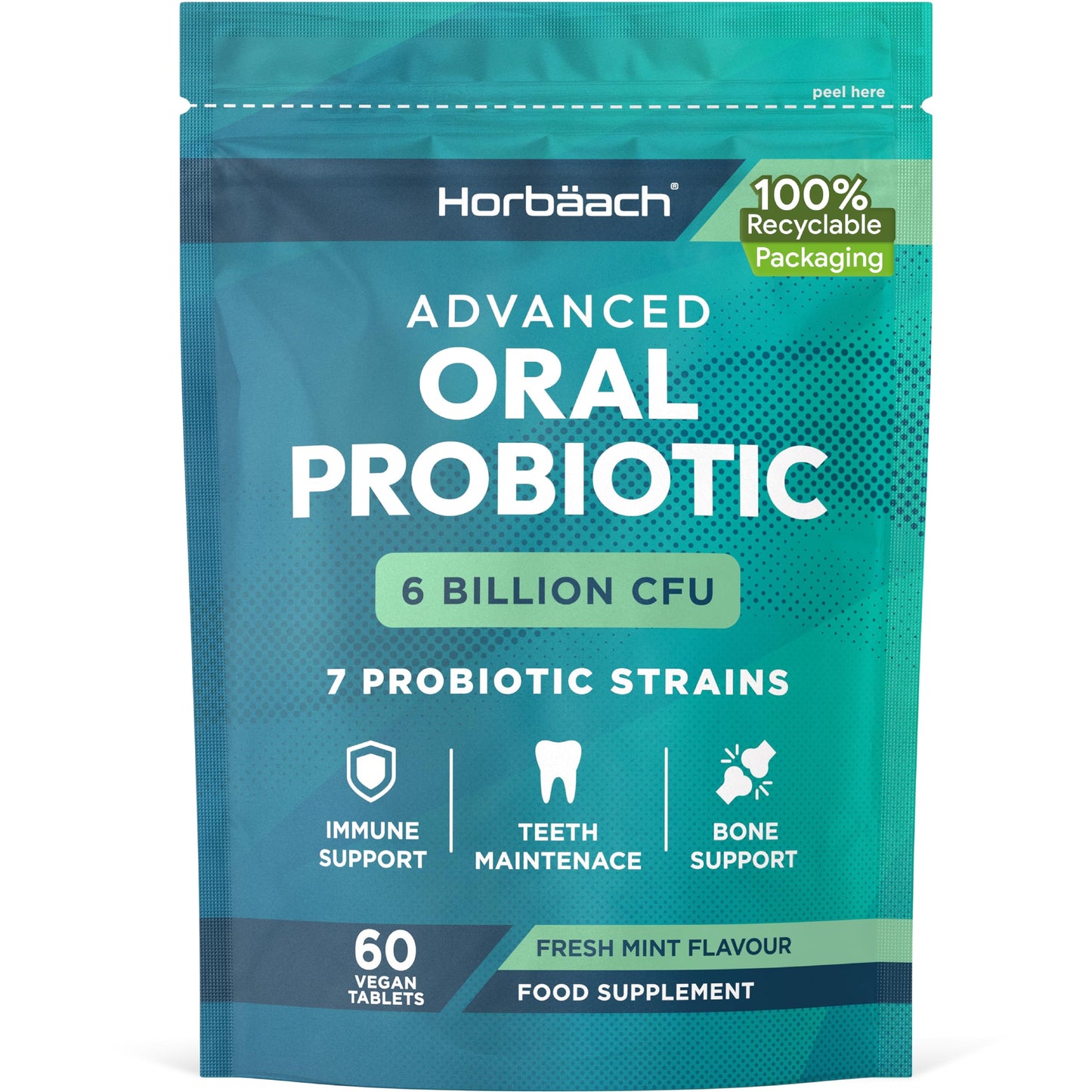 Oral Probiotics for Mouth 6 Billion CFU | Advanced Dental Probiotics for Adults | 7 Probiotic Strains Including Lactobacillus Reuteri | 60 Vegan Chewable Tabs | Mint Flavour | by Horbaach