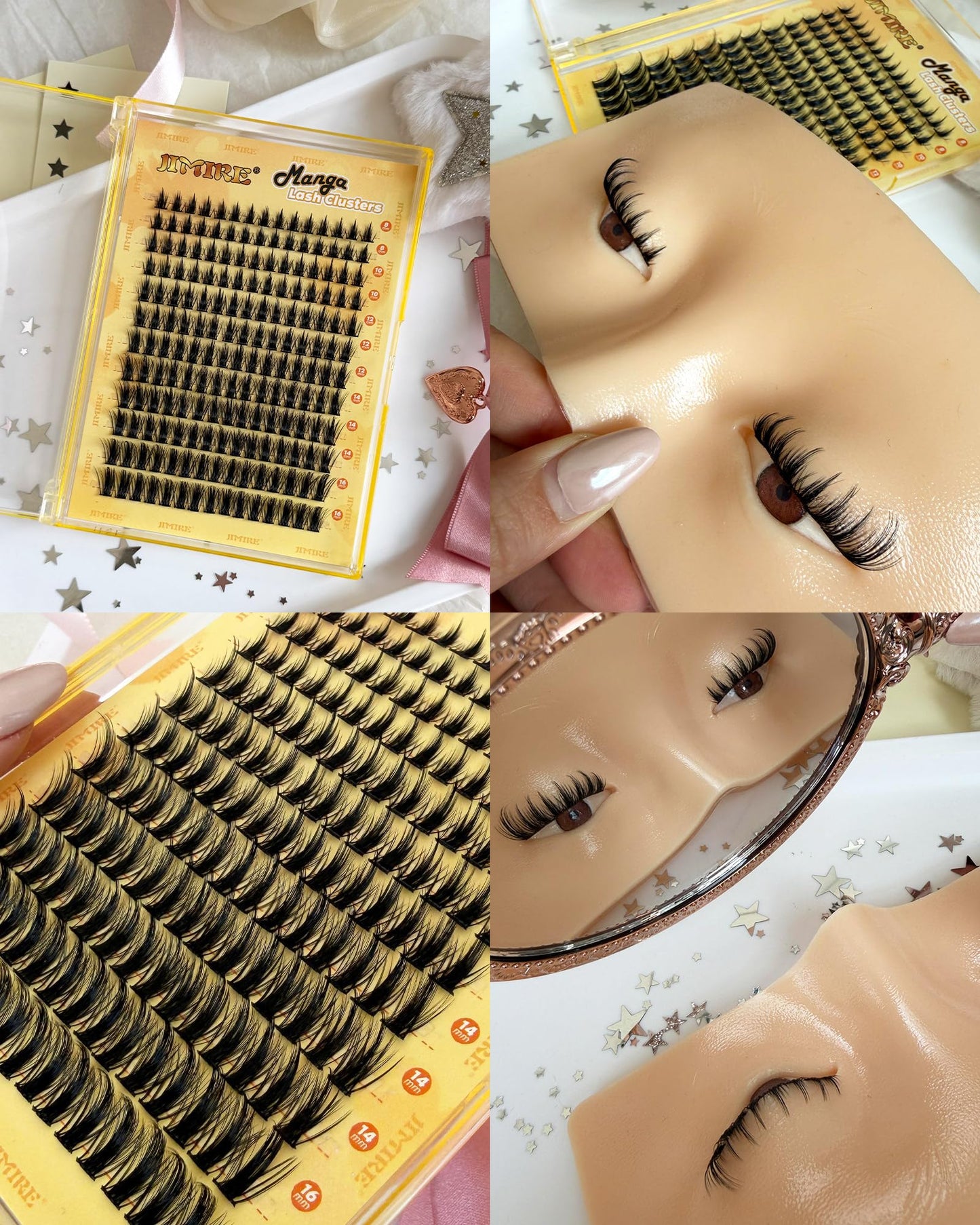 JIMIRE Manga Cluster Lashes Natural Looking 180Pcs Individual Eyelashes Wispy Eyelash Extensions Lashes Individual Cluster 8-16MM C Curl Anime DIY Eyelash Clusters at Home
