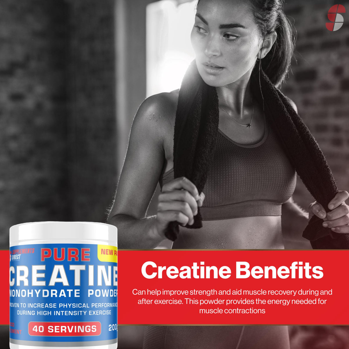 Supplements Direct - Creatine Monohydrate Powder - 200g - 40 Servings - Pure Creatine - Improves Recovery Time - Reduces Muscle Soreness - Creatine Supplement - Ideal for High Intensity Exercise