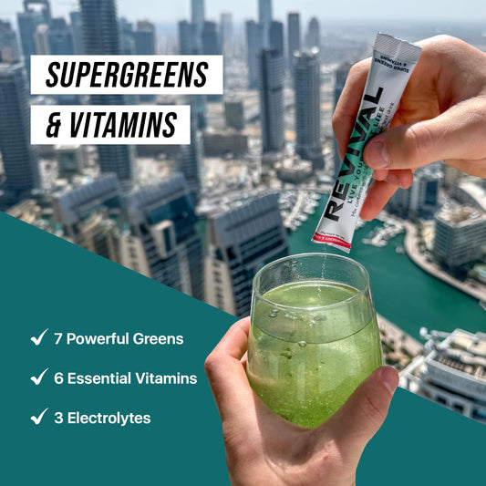 Revival Shots Revival Super Greens Powder with Electrolytes, Vitamins & Minerals - Superfood Drink Supplement - 28 Pack Banana Pineapple