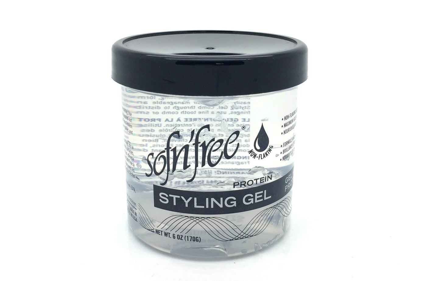 SOF N' FREE Sofn'free Protein Styling Gel, Non flaky formula for firm styling control when setting, wrapping or moulding, perfect waves sets and controlling curly hair, 170 g, Clear, Pack 1