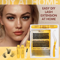 QUEWEL Lash-Cluster Kit 144Pcs D Curl Mixed 3 Styles Eyelashes-Individual Natural Look, Super Thin Band Cluster Lashes Kit for Beginner Easy to Apply at Home（Collection-style B-kit）
