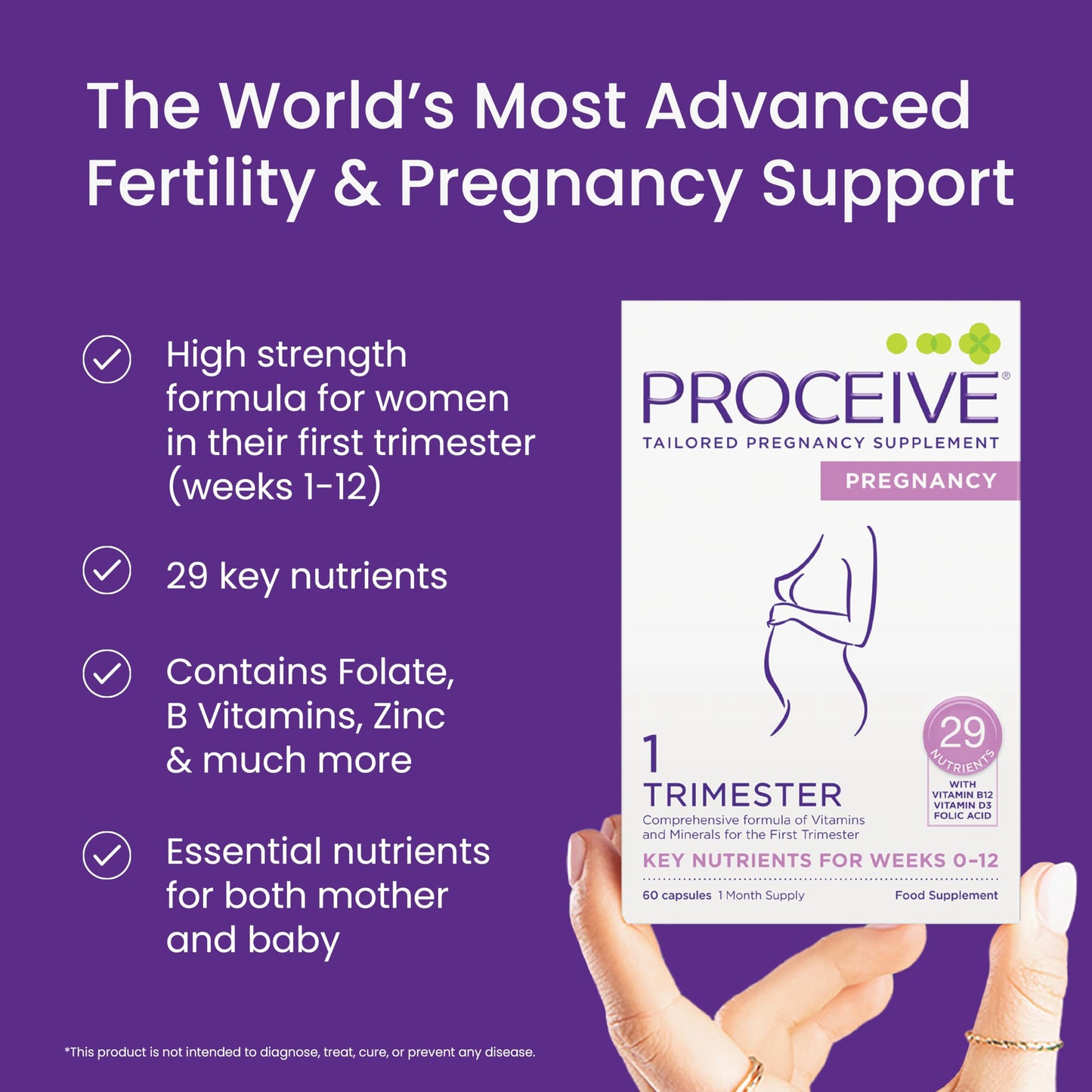 Proceive® Pregnancy Trimester 1 (1-12 Weeks) Vitamin & Mineral Supplements 60 Capsules - Vegan