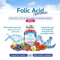 swiss bioenergetics Folic Acid Gummies - 400μg, 120 Natural Berry Flavoured & Vegan Gummies - High Strength Vitamin B9 Folic Acid Pregnancy Support Prenatal Vitamin - No Artificial Sweeteners or Flavours – UK Made