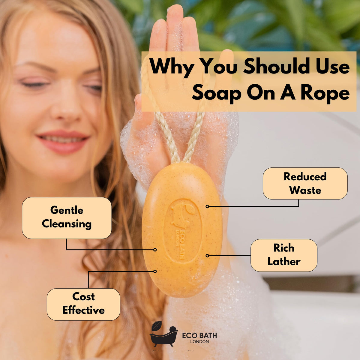 Eco Bath London Apricot Soap on a Rope, Luxury Eco-Friendly Natural Soap, 220g