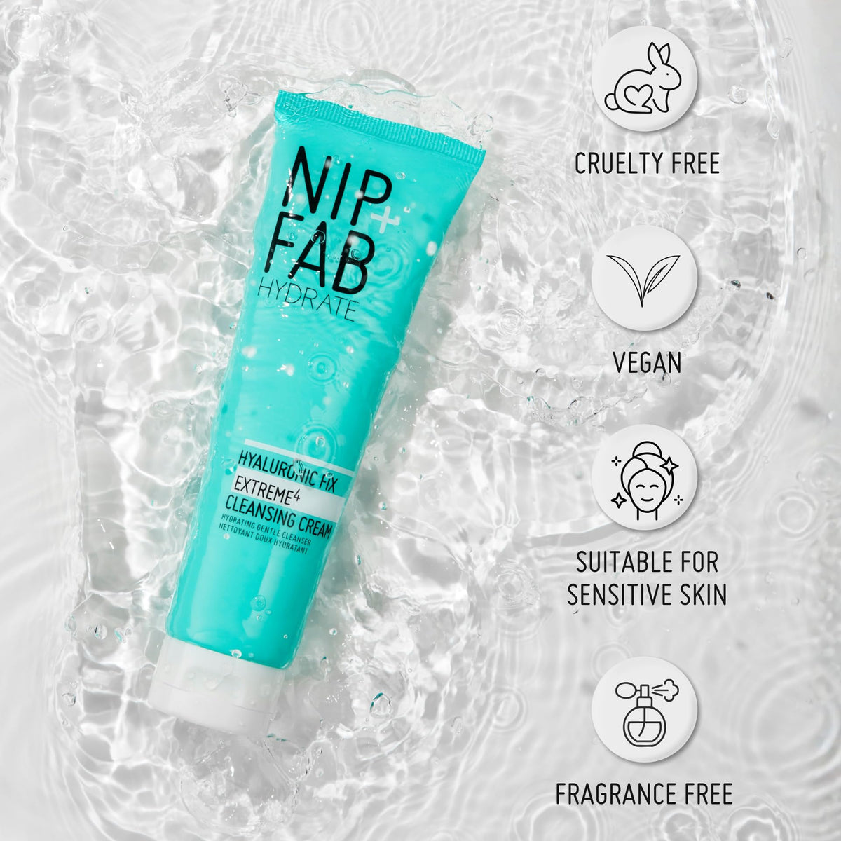 Nip+Fab Nip + Fab Hyaluronic Fix Extreme4 Cleansing Cream – Hydrating Face Wash with 2% Hyaluronic Acid Complex & Polyglutamic Acid to Plump and Cleanse, Vegan, 150ml