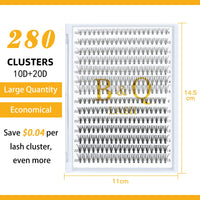 B&Qaugen B&Q Cluster Lashes 10D-0.10D+20D-0.07D 9-16MIX 280 Clusters Individual Lashes C D Curl B&Q LASH Individual Eyelashes 10D 20D Individual Cluster Lashes DIY Lash Extensions at Home (0.07+0.10,9-16MIX)