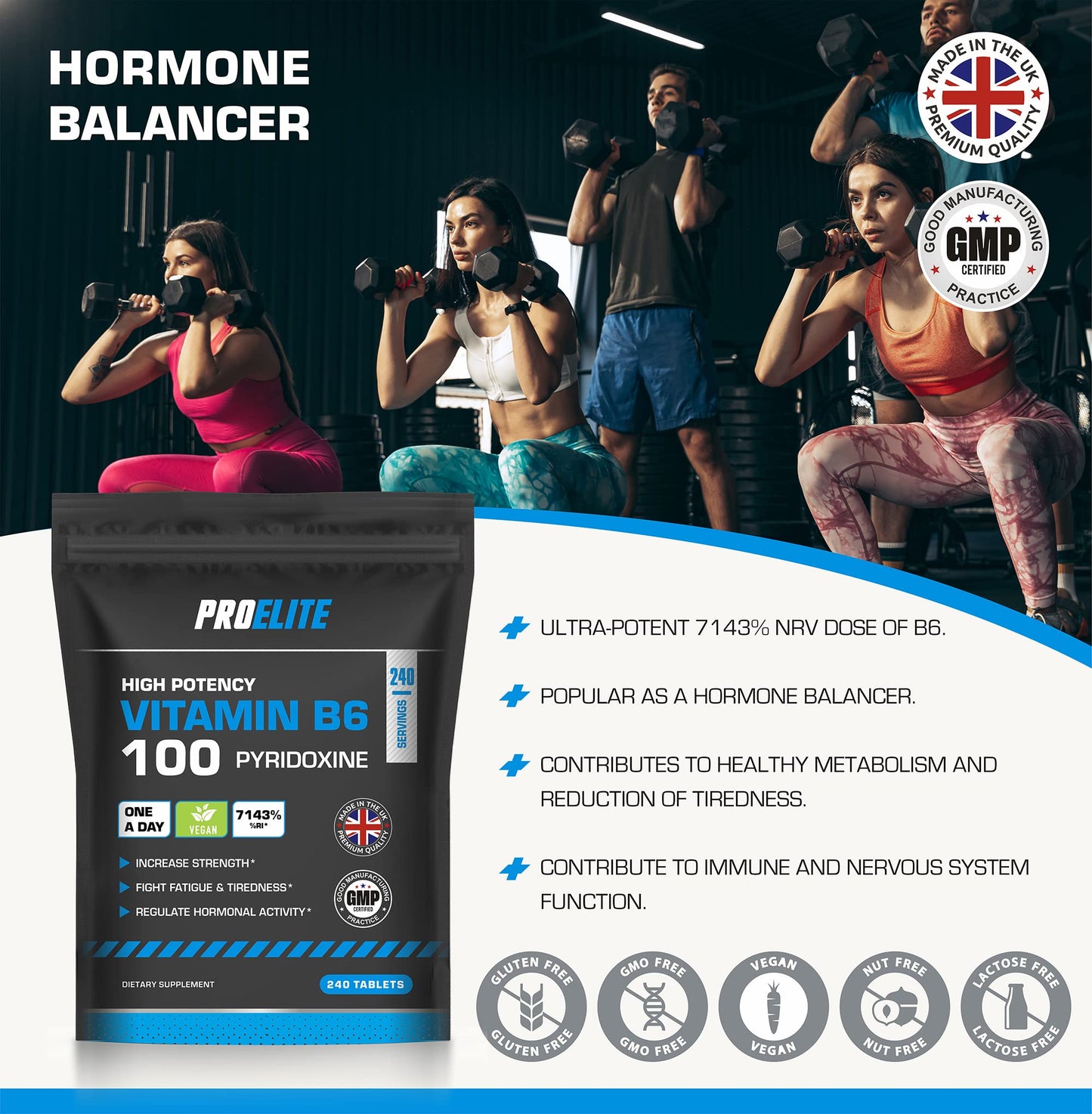 Vitamin B6 100mg - 120 Vegan Tablets 7000% Nrv Dose High Strength � B6 Vitamins Contributes to Healthy Metabolism, Reduction of Tiredness, Normal Immune & Nervous System Function � PROELITE