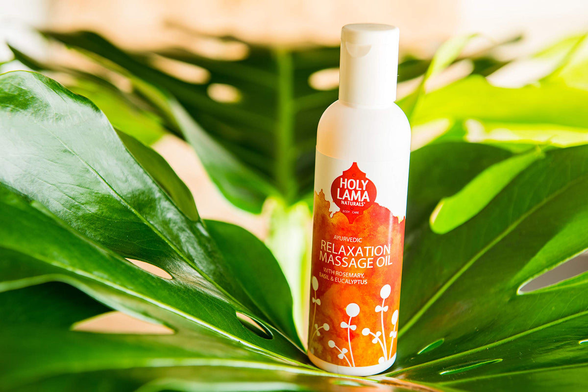 Holy Lama Naturals Ayurvedic Relaxation Massage Oil with Rosemary, Lavender & Eucalyptus Essential Luxurious Nourishing Beauty Product Vegan 100ml Bottle