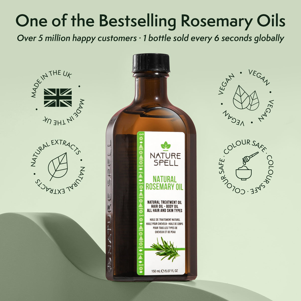 Nature Spell Rosemary Oil for Hair Growth, Pre-Diluted Scalp Oil, Stimulates Growth, Strengthens Dry and Damaged Strands, Nourishes Split Ends, Colour Safe, For All Hair Types, Vegan, 150 ml
