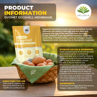 Eggshell Membrane Capsules Ovomet® - 300mg | 60 Vegetarian Capsules | Pure Eggshell Membrane with a High Degree of Purity - Joint Supplement | Sustainably Sourced - Made in The UK by Hellenia