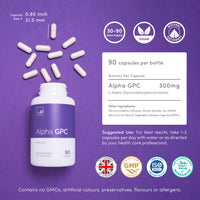 vP Vitality Pro Alpha GPC 300mg x 90 Capsules - Over 99% Purity and 40% Choline Third Party Tested - L-Alpha-Glycerylphosphorylcholine Supplement - Vitality Pro