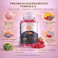 Biotic's Gain Biotin Gummies 10000 mcg – Hair Skin & Nails Vitamins with Vitamins A C D E B6 B12 & Zinc, Vegan Sugar Free Hair Vitamins for Women & Men, 120 Gummies